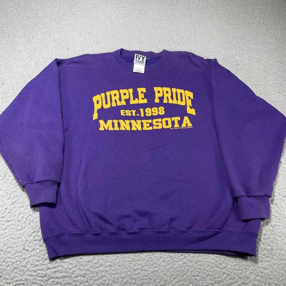 Vintage Purple Pride Minnesota Sweatshirt Mens XL Purple Ivy Club 1998 Fleece